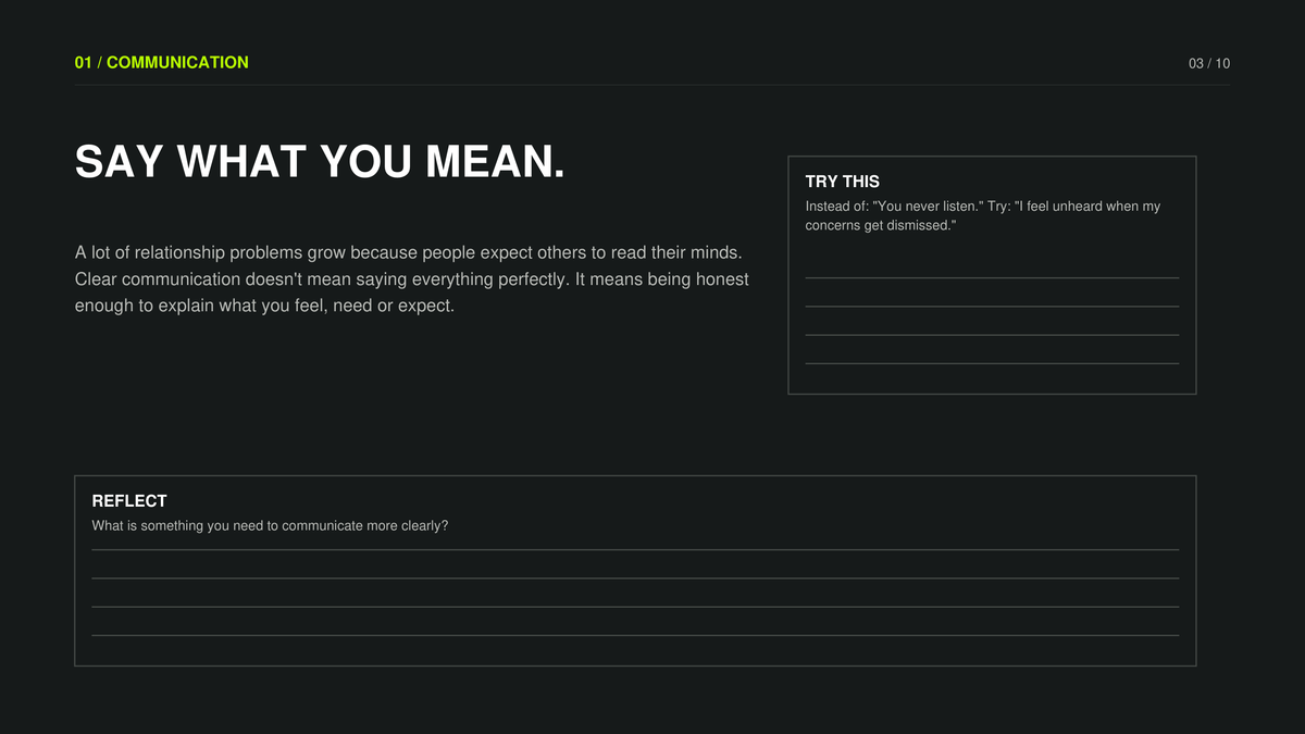 Better Relationships — actual communication page
